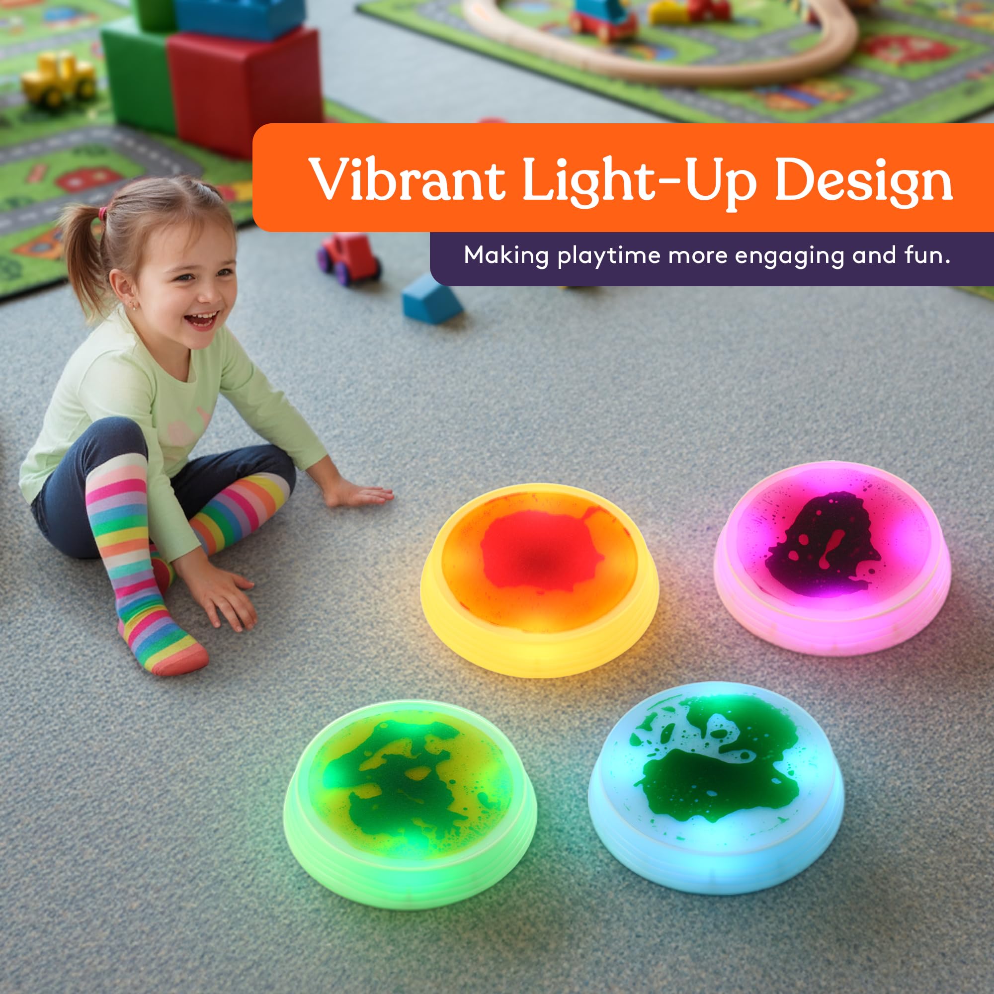 Special Supplies Liquid Gel LED Stepping Stones for Kids - Light-Up Circle Balance Blocks - Promote Coordination, Balance, Strength for Toddlers & Children - Durable Non-Slip Rubber, Safe Indoor & Outdoor Play - 4 Pack