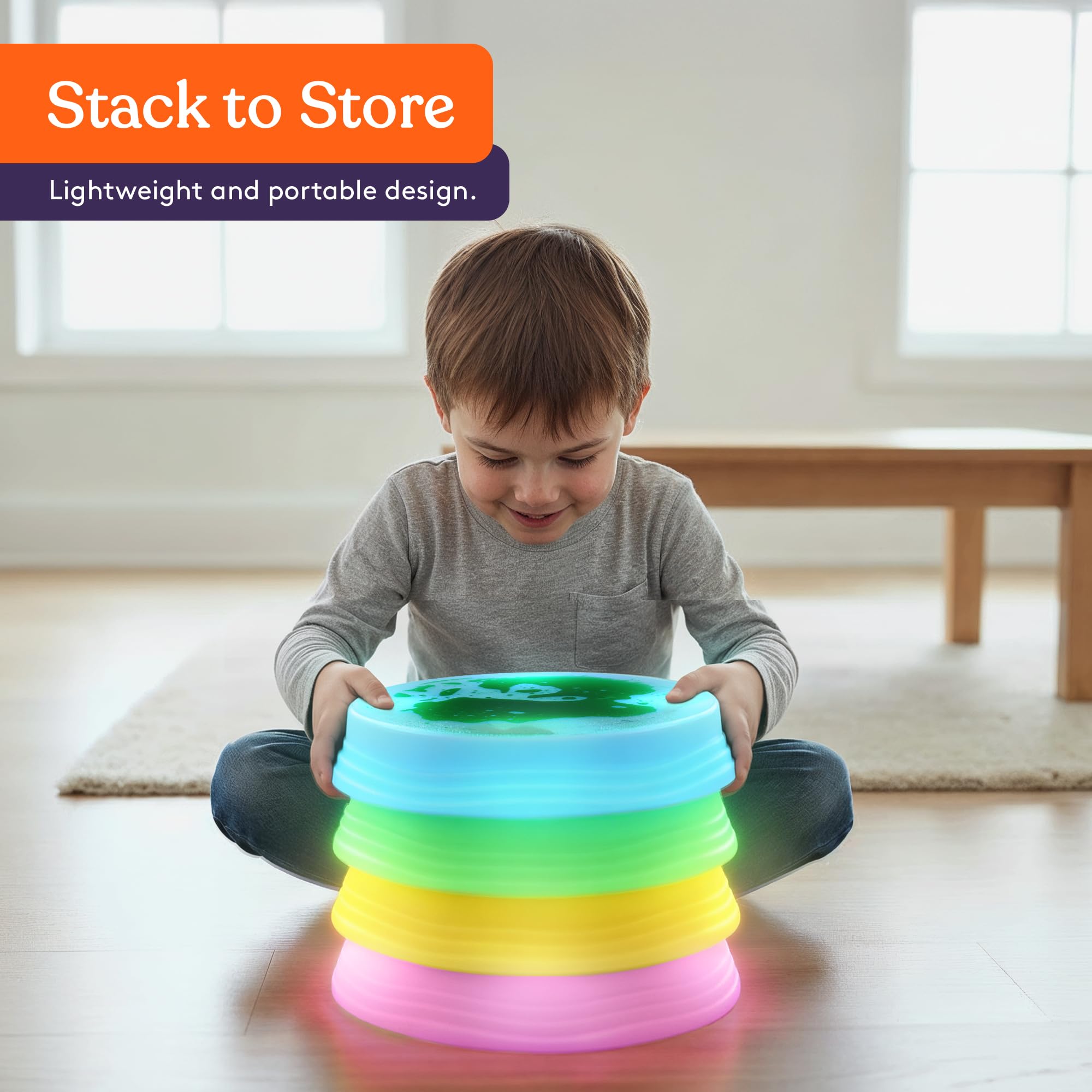 Special Supplies Liquid Gel LED Stepping Stones for Kids - Light-Up Circle Balance Blocks - Promote Coordination, Balance, Strength for Toddlers & Children - Durable Non-Slip Rubber, Safe Indoor & Outdoor Play - 4 Pack