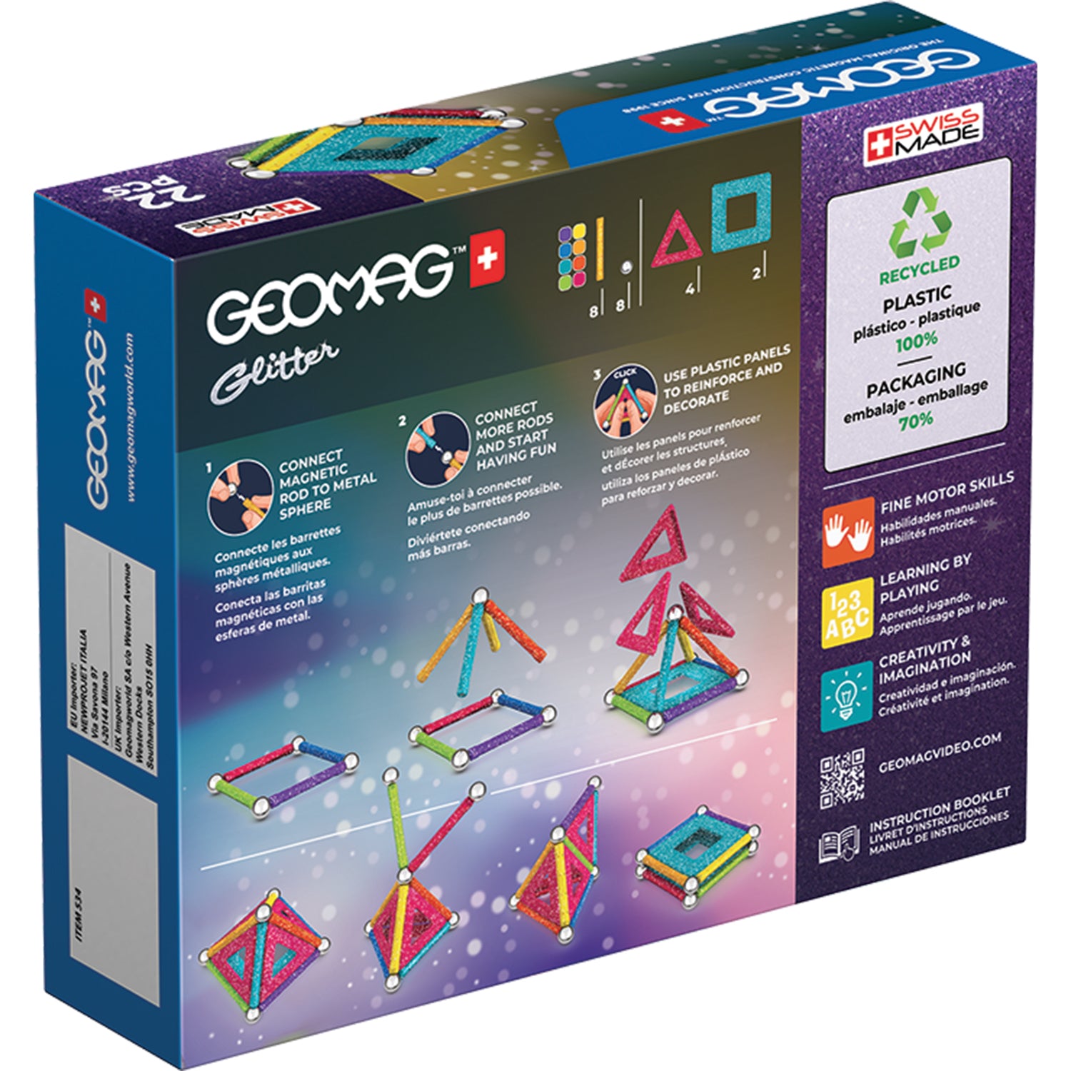Glitter Magnetic Panels Building Set, 22 Pieces