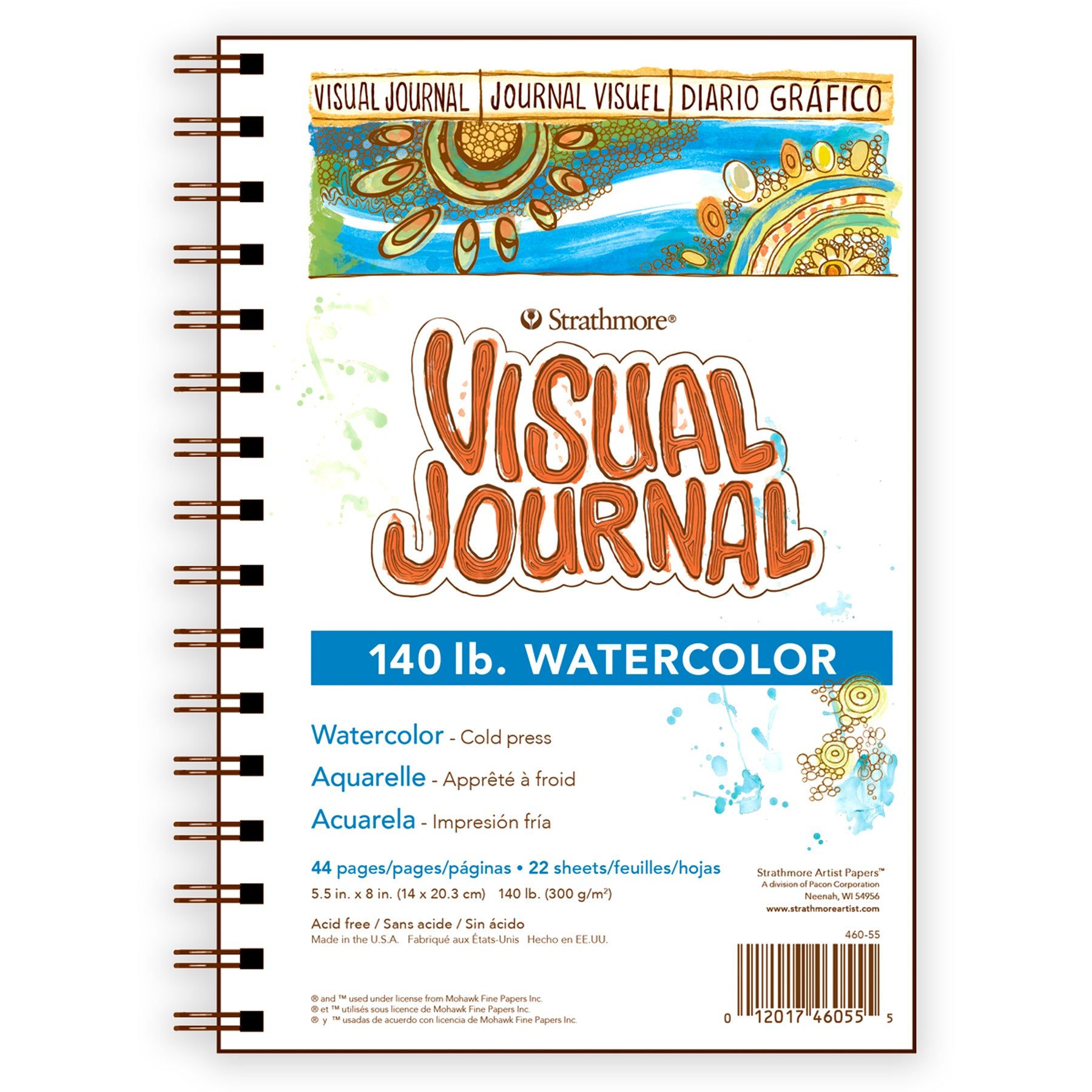 Visual Journals Watercolor Paper Pad, Heavyweight Cold Press, Side Wire Binding, 22 Sheets, 5.5x8 in, White