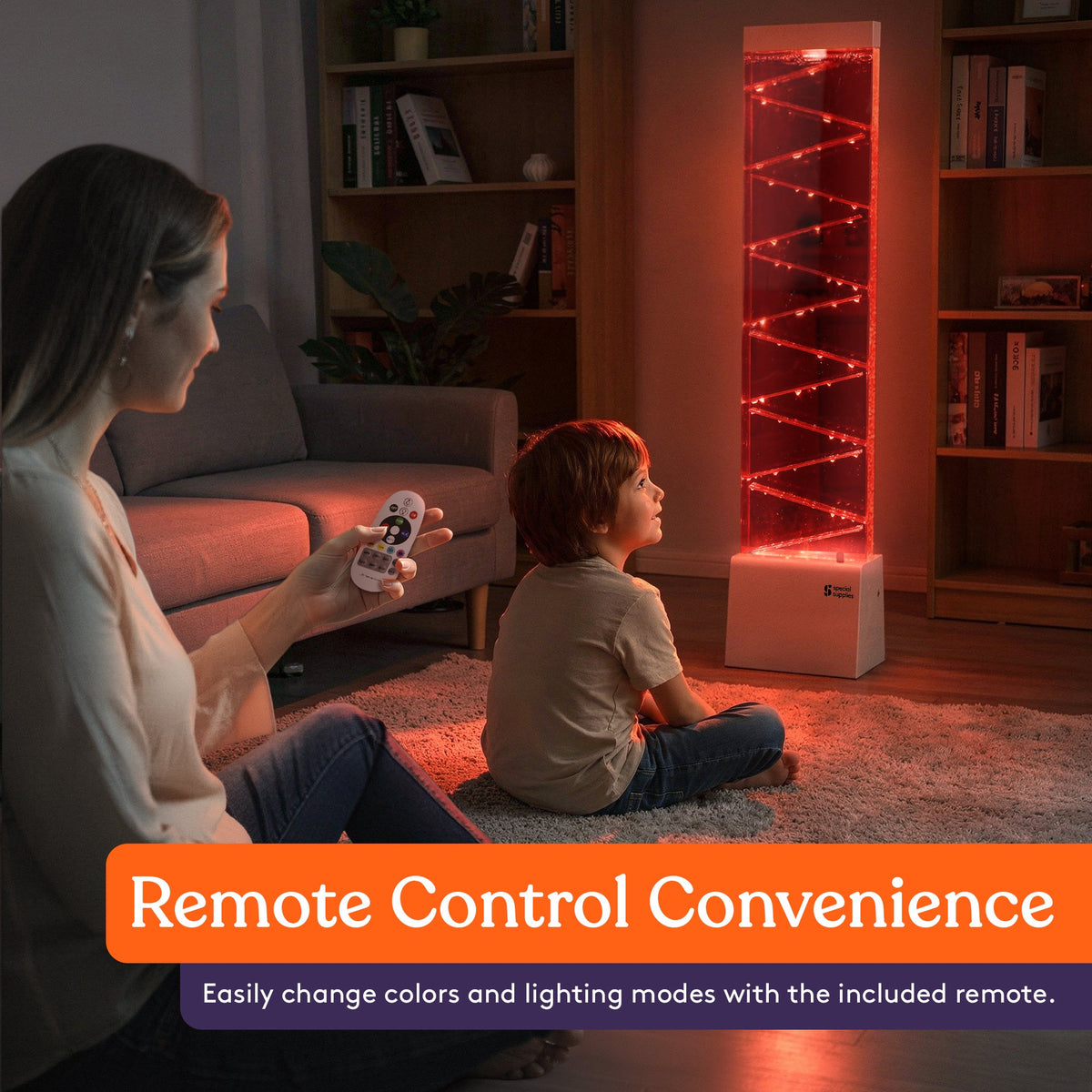 Special Supplies LED Zigzag Bubbler with Colorful Fountain Tubes for Sensory Relief, and Calming Lighting, Office, Classroom, or Home Decor, Adjustable RGB Lights with Remote