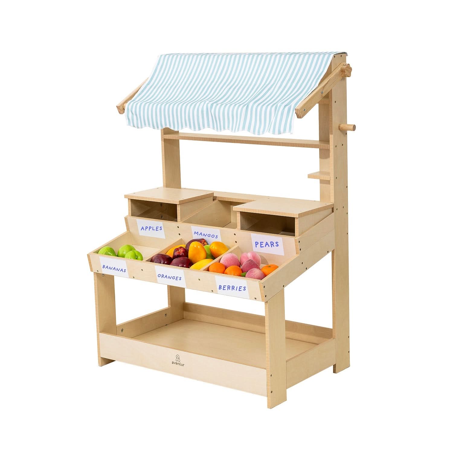 Cypress Wooden Market Stand – Pretend Play Shop for Kids with Storage