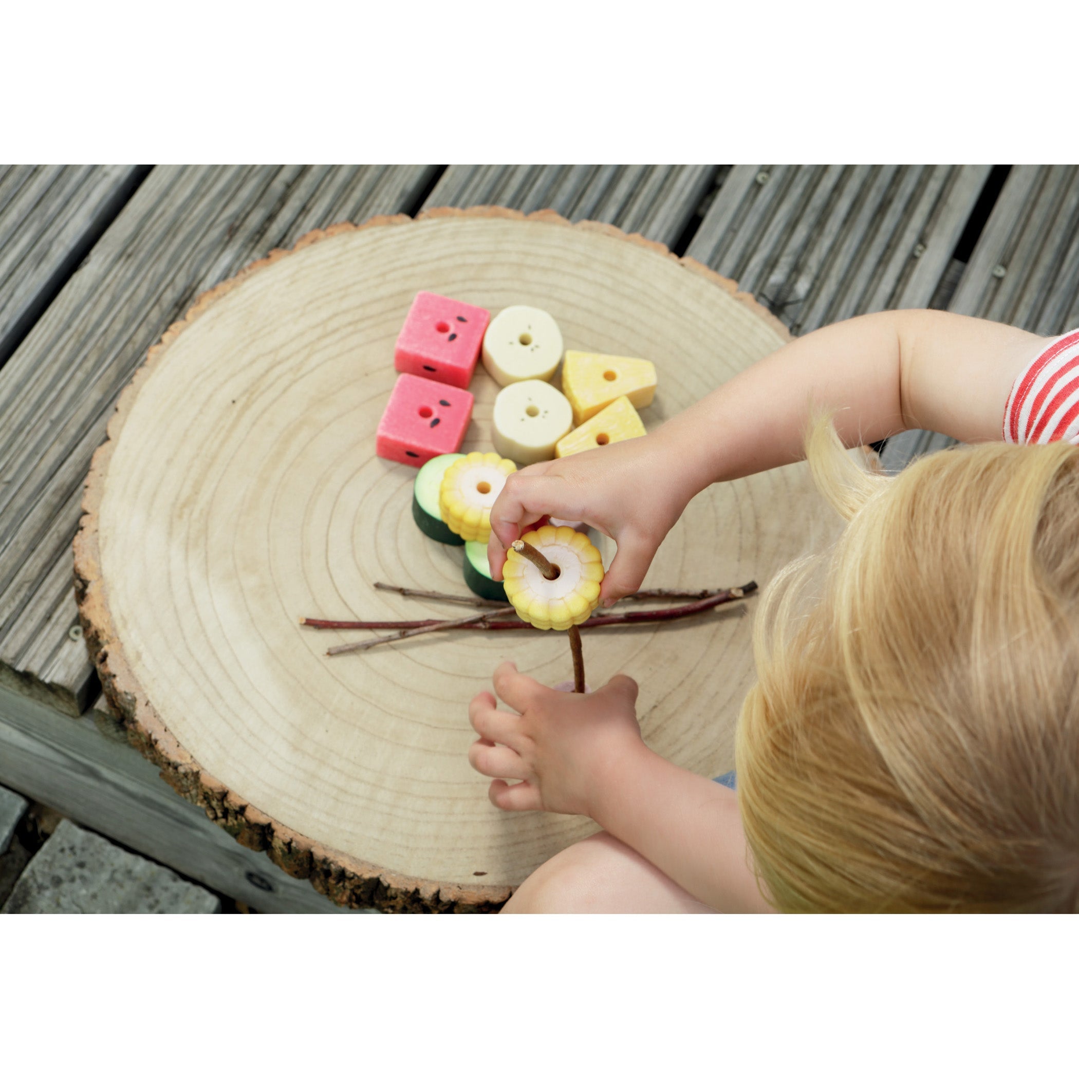 Sensory Play Stones Threading Kebabs