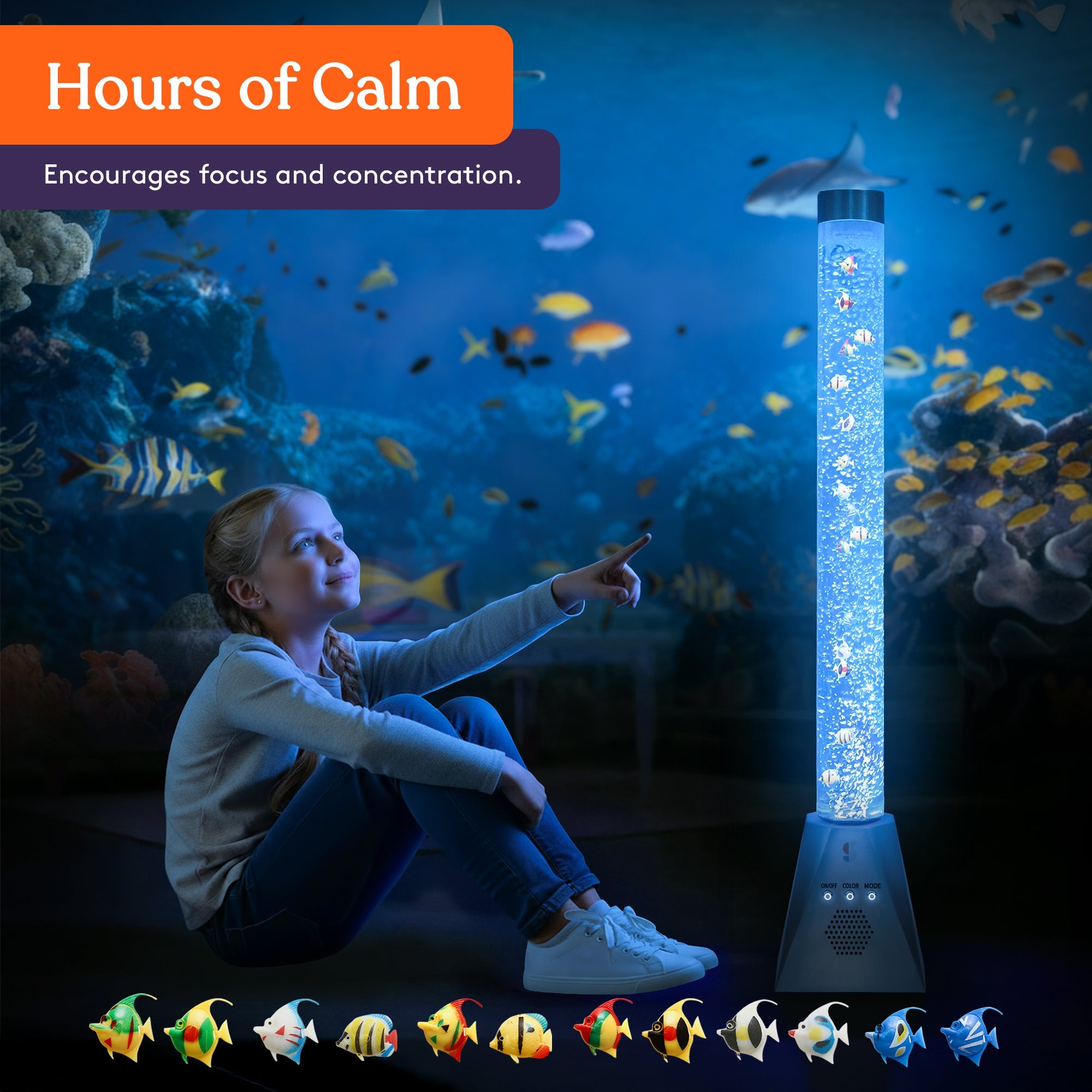 Special Supplies Aquarium Sensory Bubble Tube Lamp - 4ft Color-Changing LED with Remote, 5 Fishes, Nightlight Effect & Bluetooth Speaker