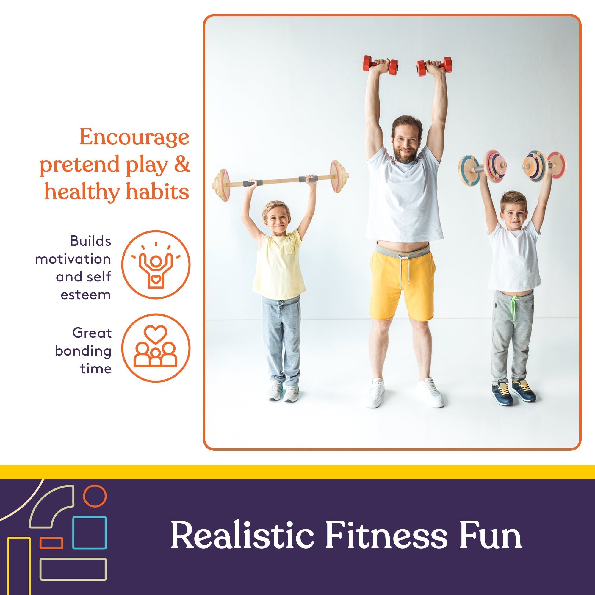 Special Supplies Kids Wooden Workout Weights, Great Exercise Equipment for Home or School (Barbell and Dumbbell)