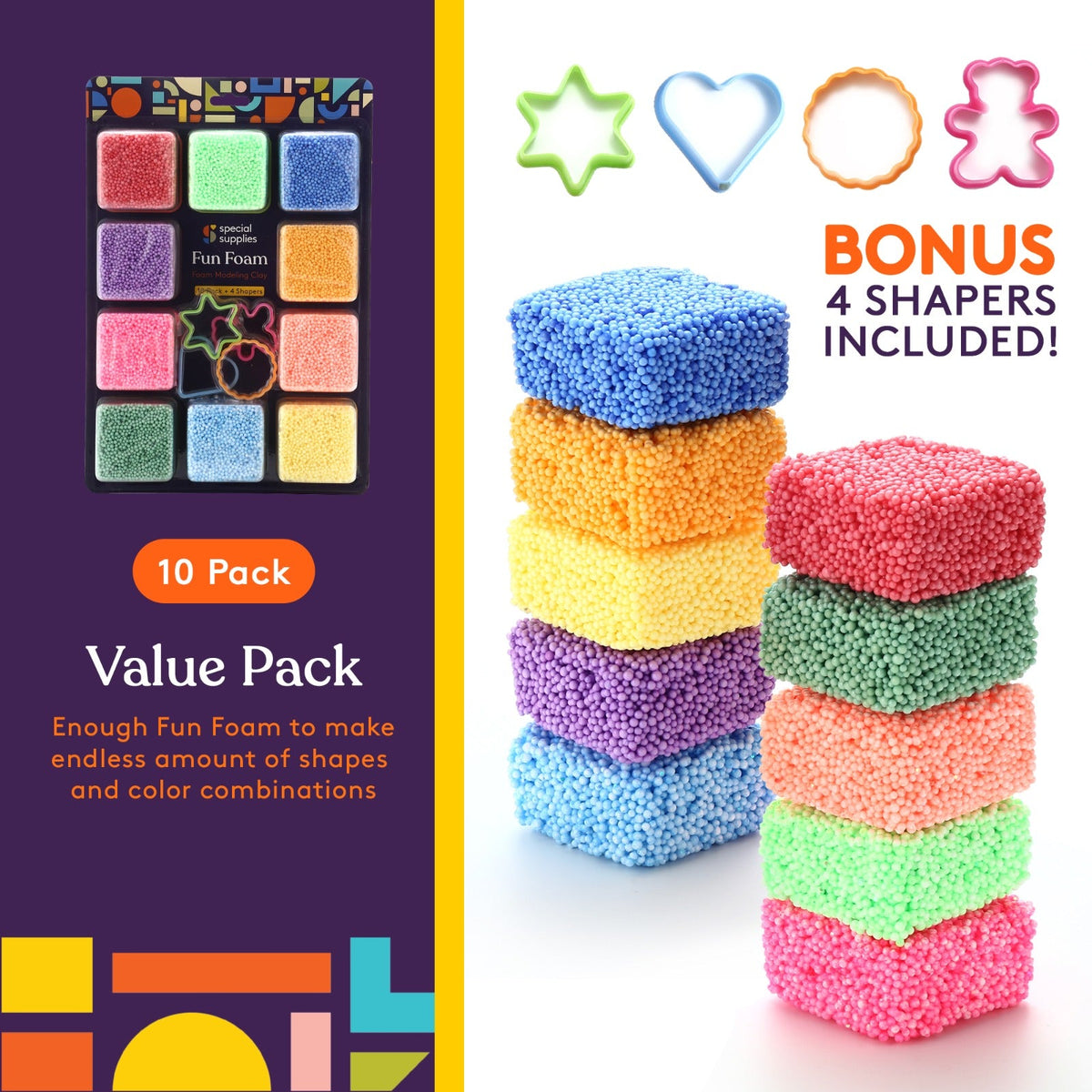 Fun Foam Modeling Foam Beads Play Kit ( 10 Blocks)- 4 Shapes