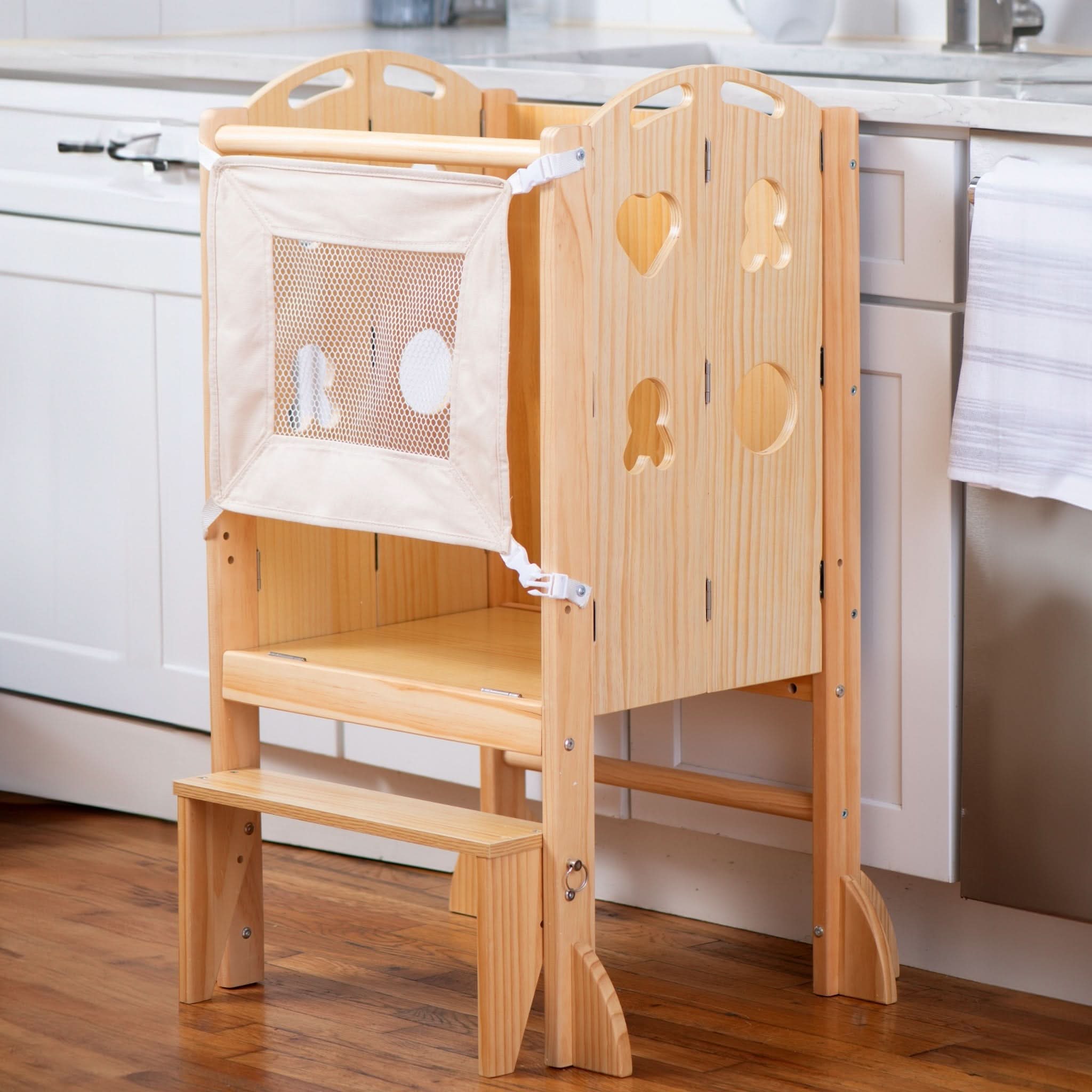 PreK Laurel 4-in-1 Foldable Kitchen Tower, Step Stool, Slide & Chalkboard