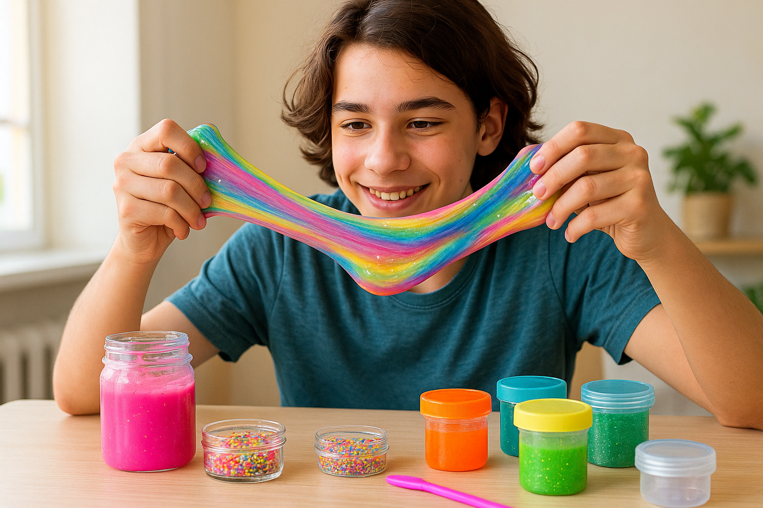 teenager playing with slime