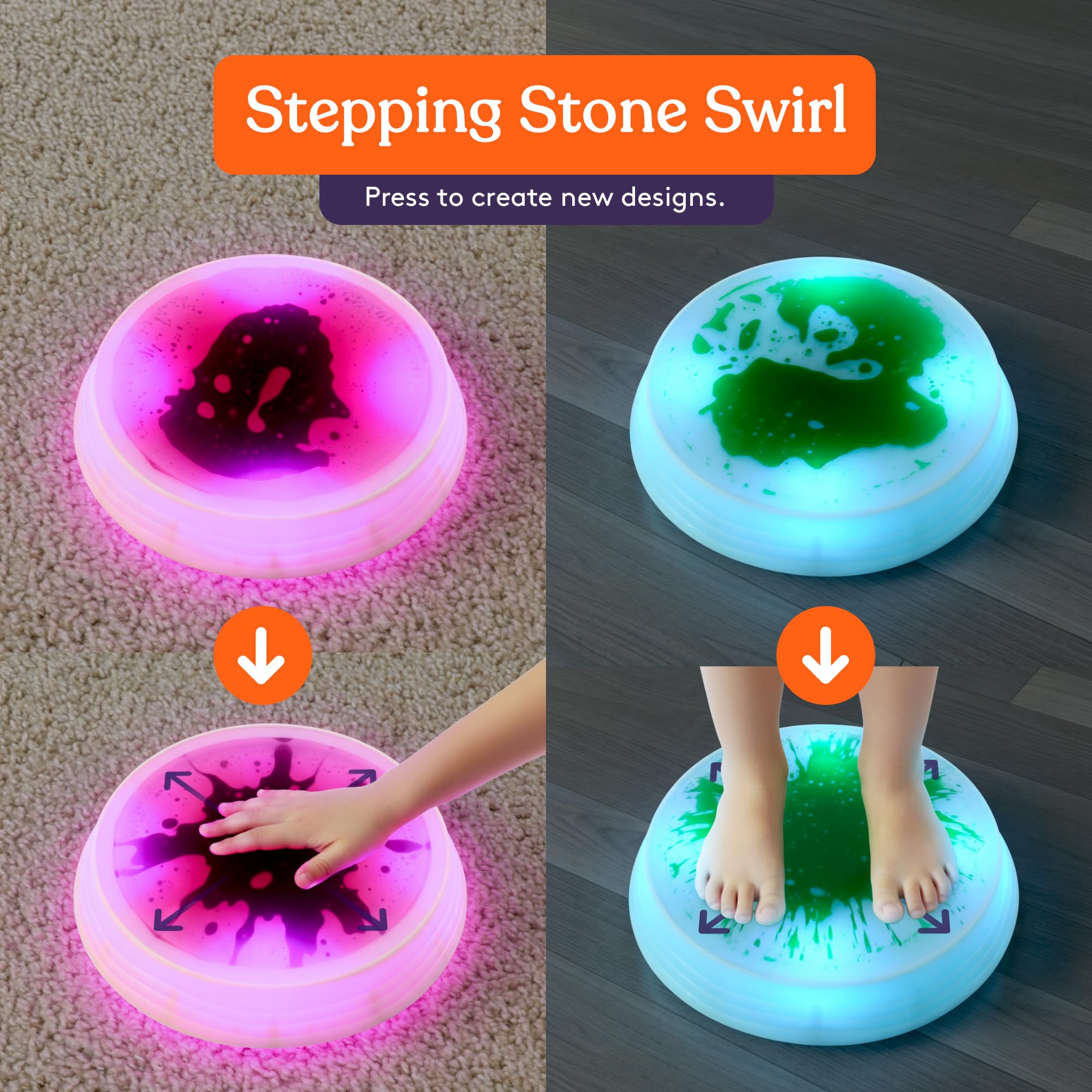 Special Supplies Liquid Gel LED Stepping Stones for Kids - Light-Up Circle Balance Blocks - Promote Coordination, Balance, Strength for Toddlers & Children - Durable Non-Slip Rubber, Safe Indoor & Outdoor Play - 4 Pack