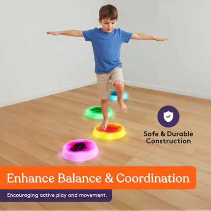 Special Supplies Liquid Gel LED Stepping Stones for Kids - Light-Up Circle Balance Blocks - Promote Coordination, Balance, Strength for Toddlers & Children - Durable Non-Slip Rubber, Safe Indoor & Outdoor Play - 4 Pack