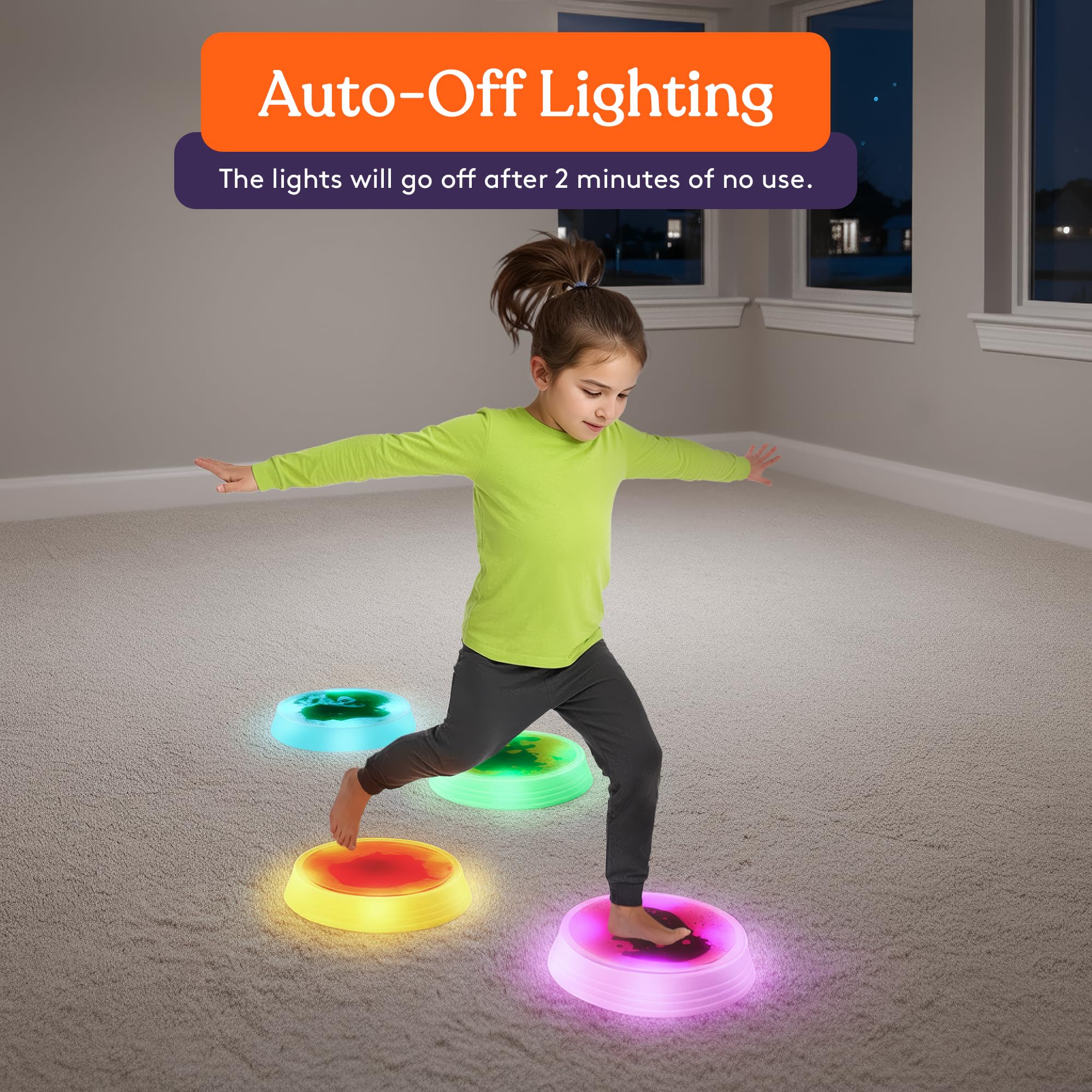 Special Supplies Liquid Gel LED Stepping Stones for Kids - Light-Up Circle Balance Blocks - Promote Coordination, Balance, Strength for Toddlers & Children - Durable Non-Slip Rubber, Safe Indoor & Outdoor Play - 4 Pack