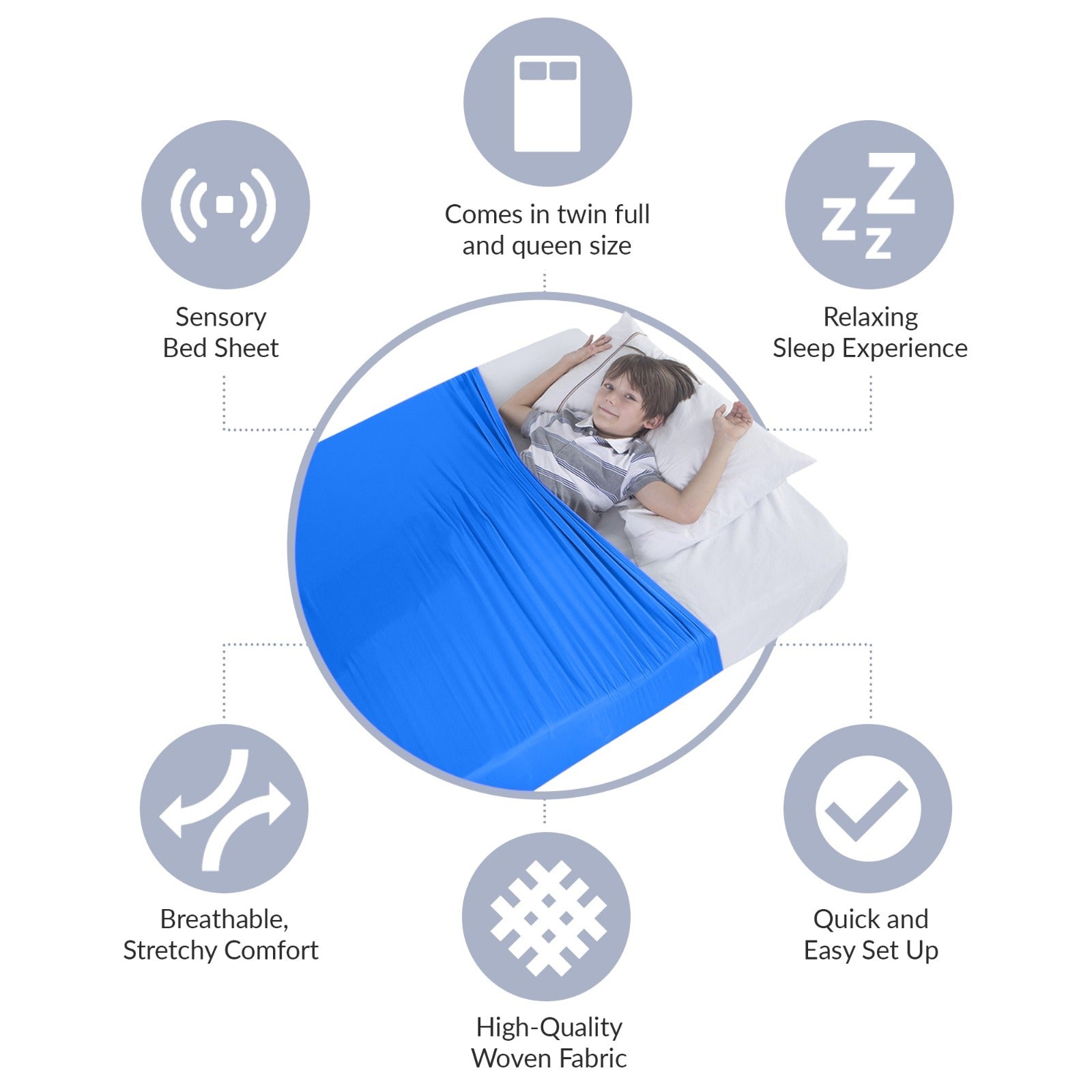 Sensory Bed Sheet for Kids Compression Alternative to Weighted Blankets - Blue