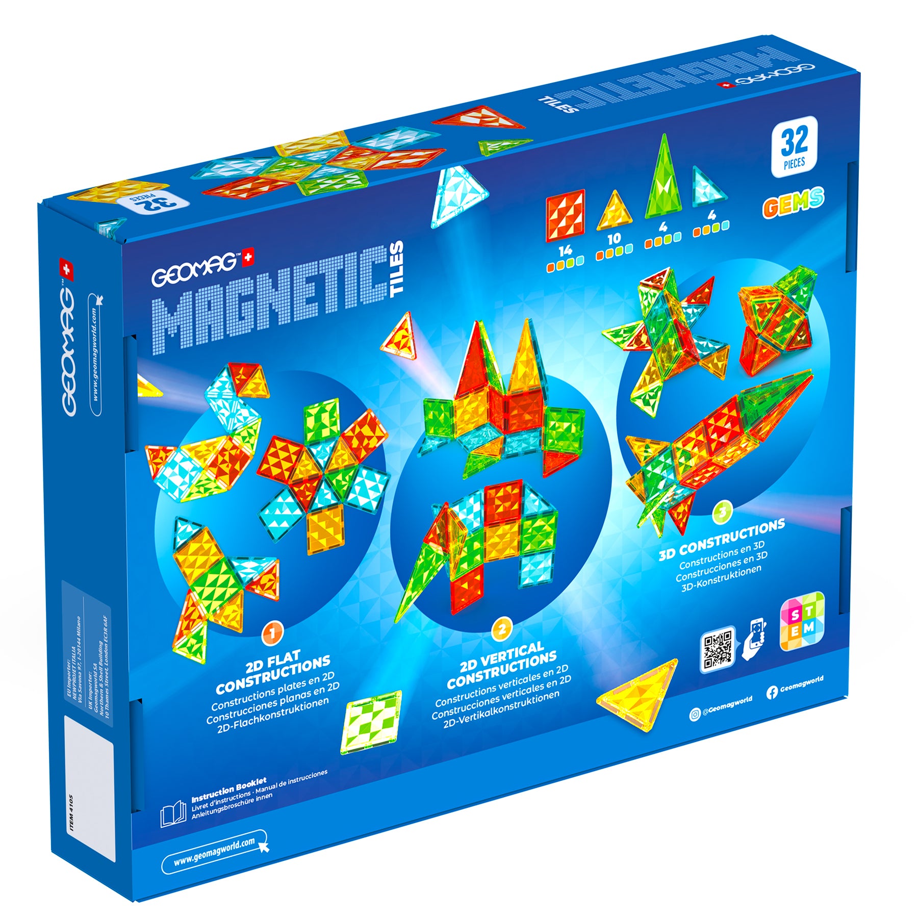 Gems Magnetic Tiles Construction Set, 32 Pieces