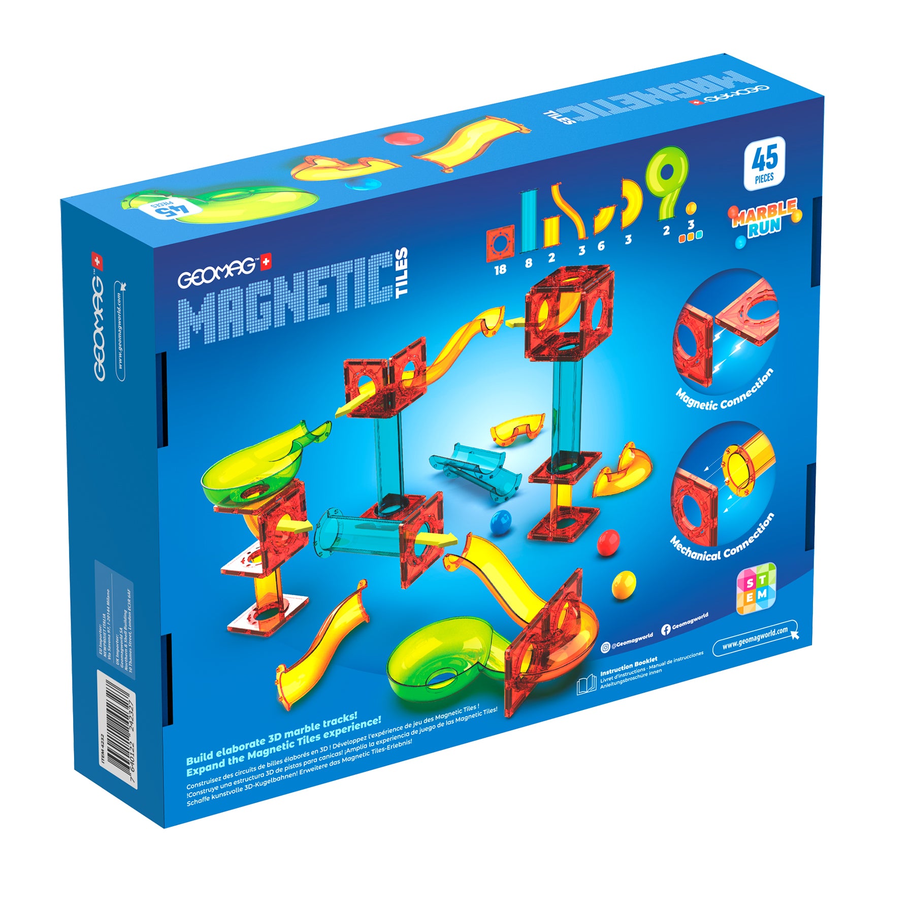Magnetic Tiles Construction Set, Marble Run, 45 Pieces