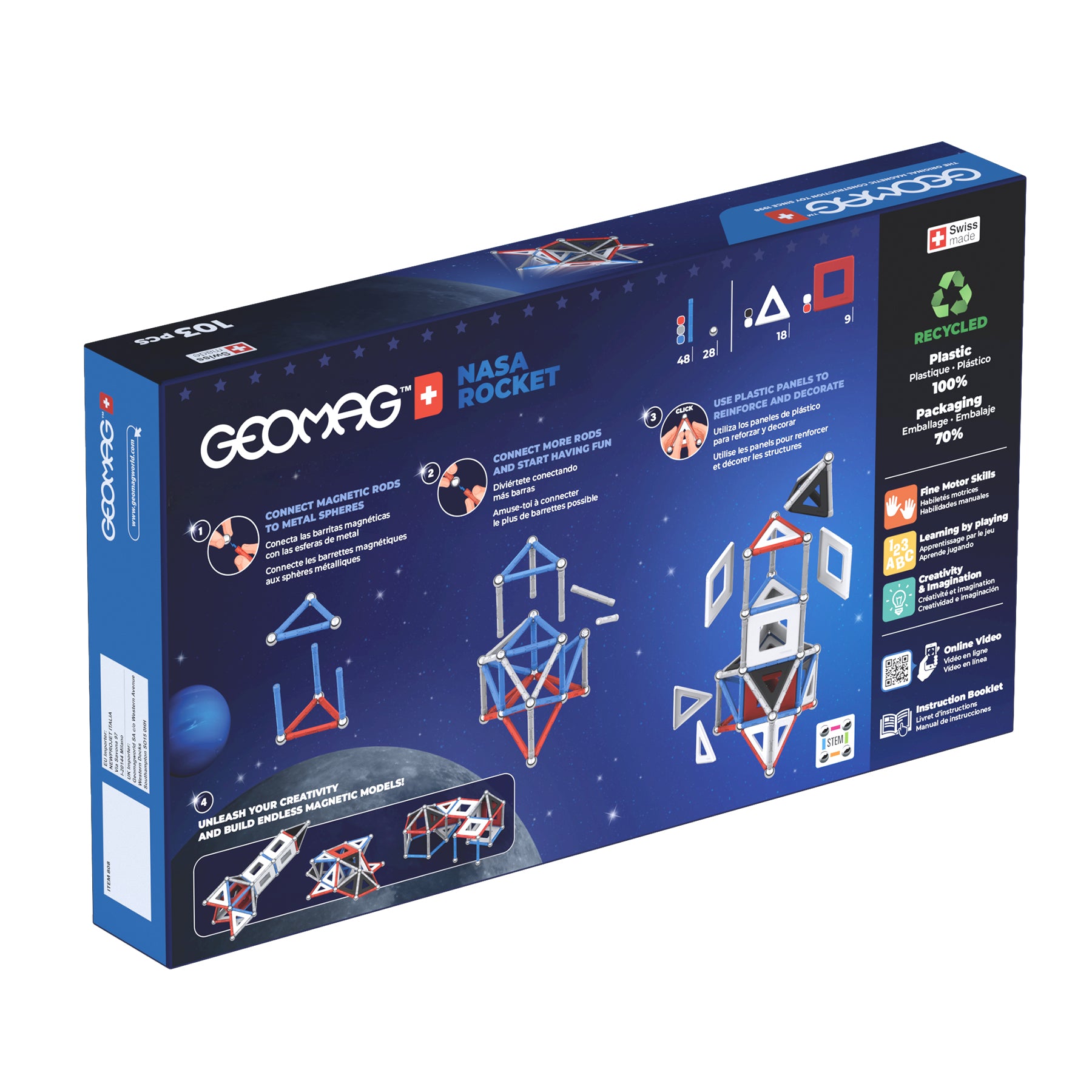 Classic Panels Magnetic Construction Set, NASA Rocket, 103 Pieces