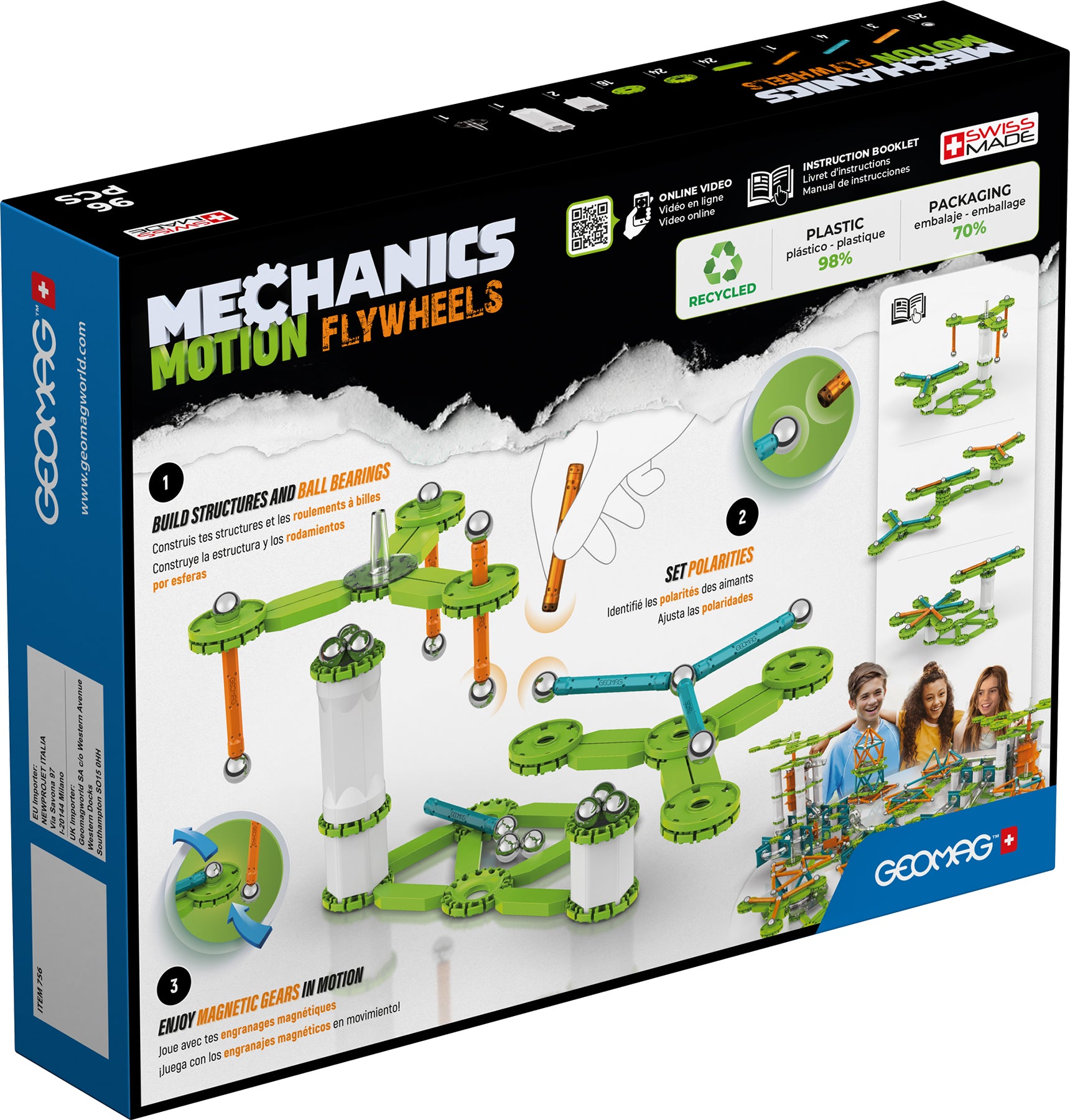 Mechanics Motion, Flywheels, Magnetic Building Set, 96 Pieces