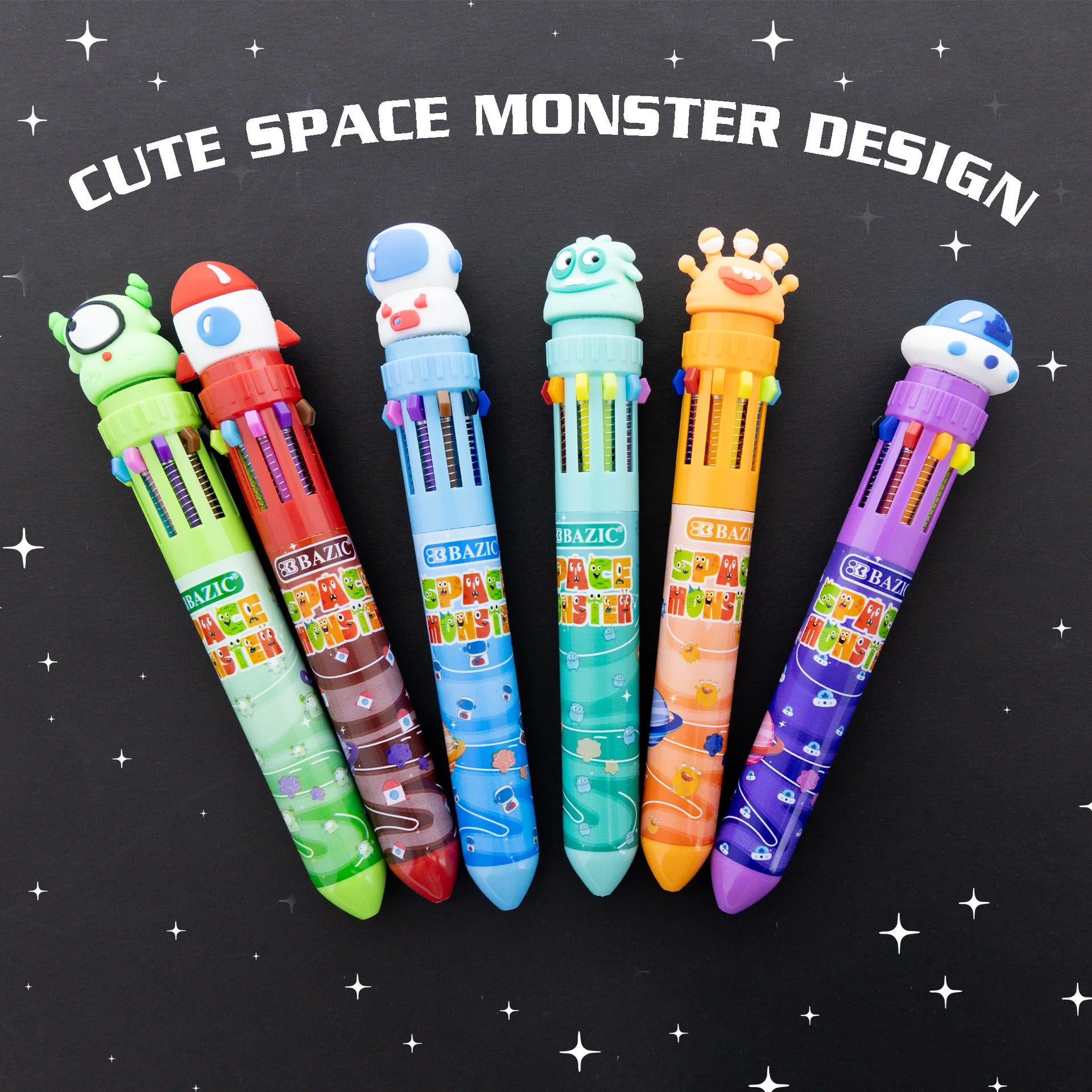 Space Monster Series 10-Color Pen, Assorted Designs, Set of 6
