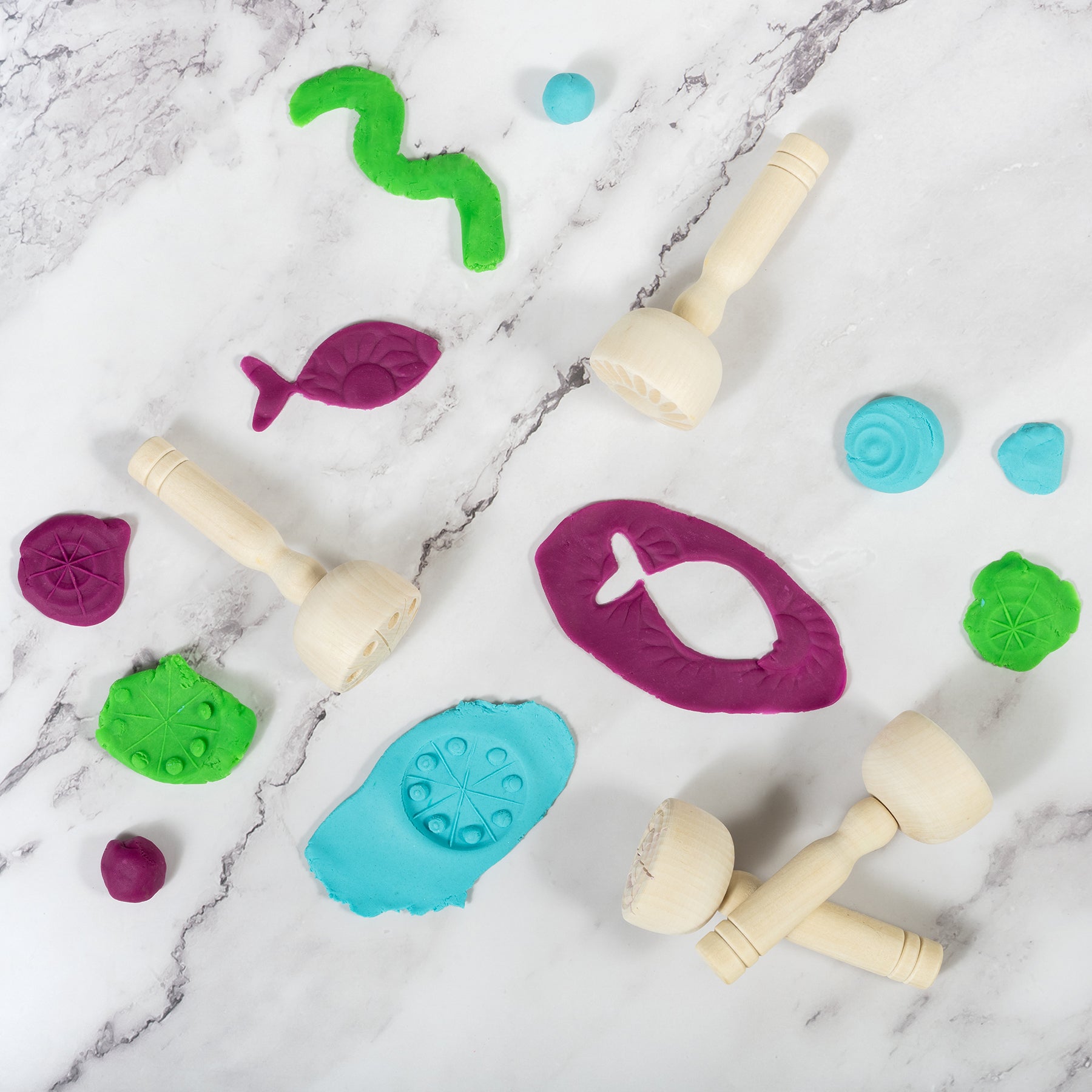 Wooden Dough Stampers - Set of 4