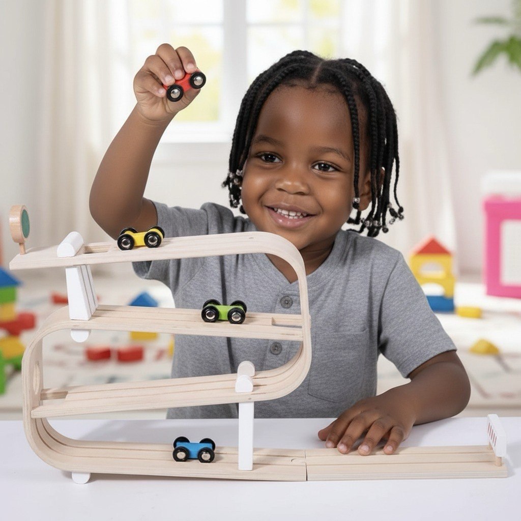 Wooden Car Ramp Racer | Montessori Rolling Track Toy