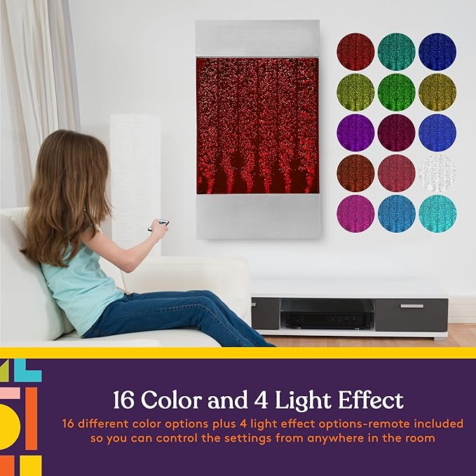 Special Supplies LED Bubble Wall with Colorful Fountain Tubes For Office, Classroom, or Home Decor, Adjustable RGB Lights with Remote