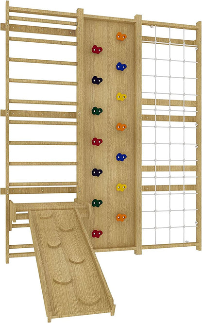 Walnut 9-in-1 Swedish Ladder Wall Gym | Indoor Wooden Climber & Activity Set for Kids