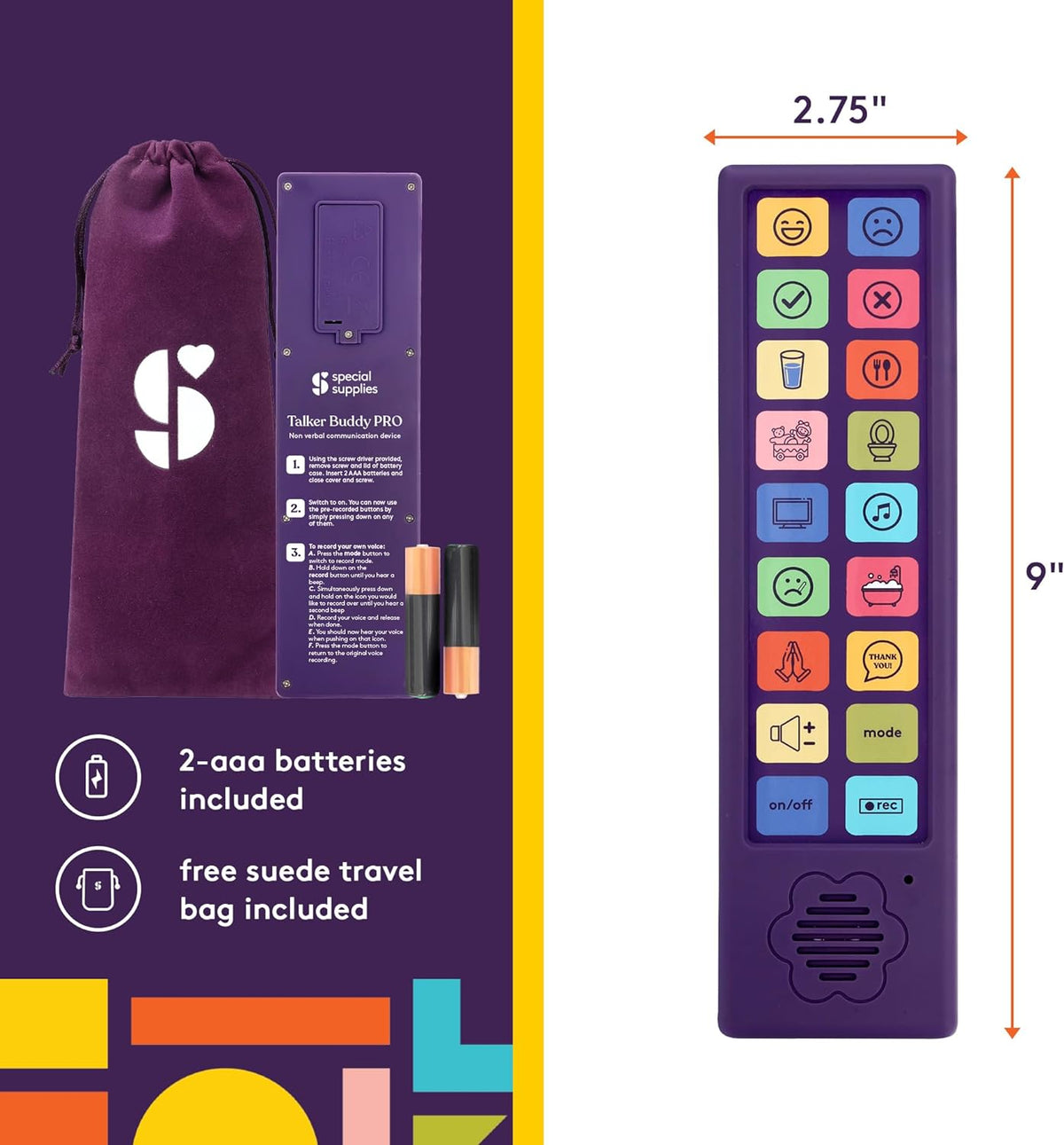 Special Supplies AAC Communication Device for Speech Therapy, Talker Buddy Communication Device for Non Verbal Kids & Adults, Autism Talking Aids for Home or School, Communication Device W/Travel Bag and Recording Option