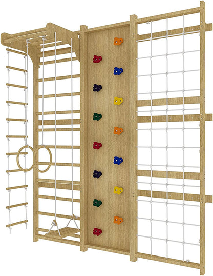 Walnut 9-in-1 Swedish Ladder Wall Gym | Indoor Wooden Climber & Activity Set for Kids