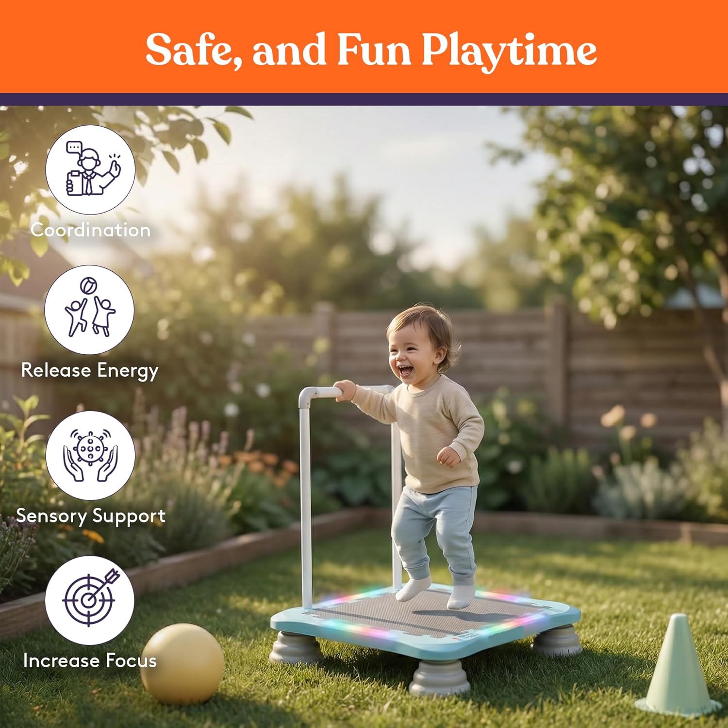Special Supplies Kids Musical LED Trampoline Rebounder Bouncing Board – Sensory Balance and Bounce Toy for Indoor and Outdoor Kids Toys - Outdoor Play Equipment