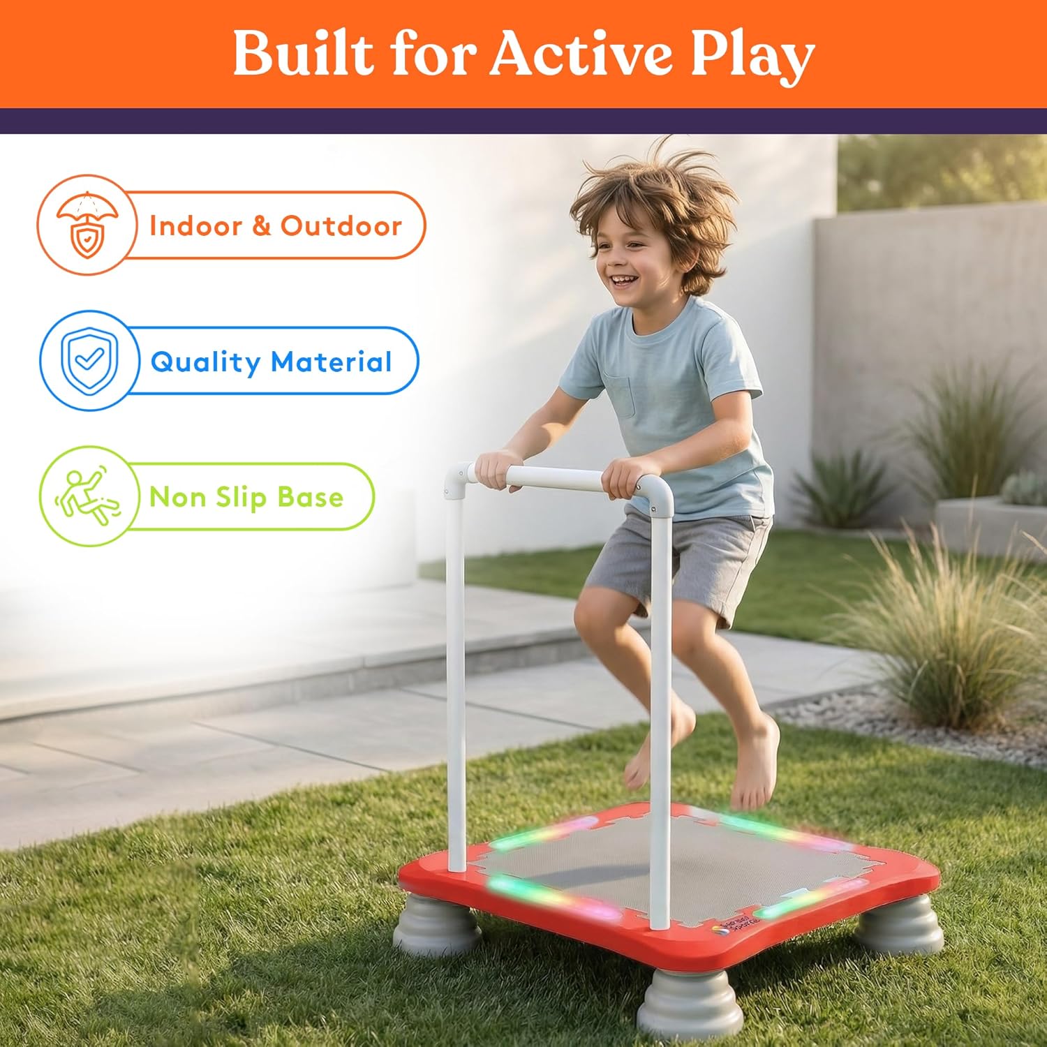Special Supplies Kids Musical LED Trampoline Rebounder Bouncing Board – Sensory Balance and Bounce Toy for Indoor and Outdoor Kids Toys - Outdoor Play Equipment