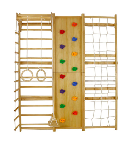 Walnut 9-in-1 Swedish Ladder Wall Gym | Indoor Wooden Climber & Activity Set for Kids
