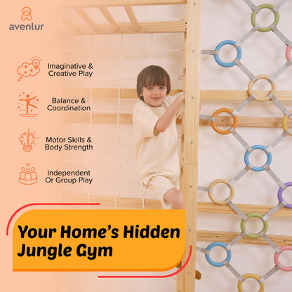 Walnut Modular 9-in-1 Swedish Ladder Wall Gym – Indoor Climber for Kids & Toddlers 95" Height