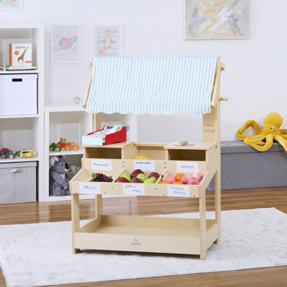 Cypress Wooden Market Stand – Pretend Play Shop for Kids with Storage