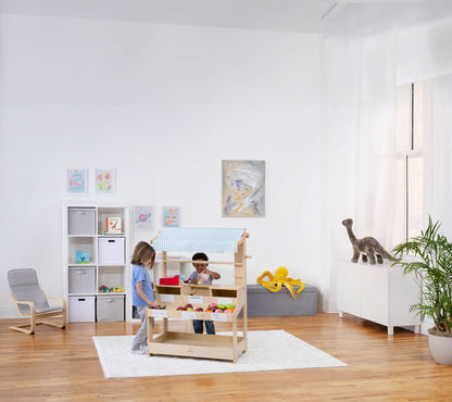 Cypress Wooden Market Stand – Pretend Play Shop for Kids with Storage