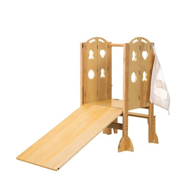 PreK Laurel 4-in-1 Foldable Kitchen Tower, Step Stool, Slide & Chalkboard