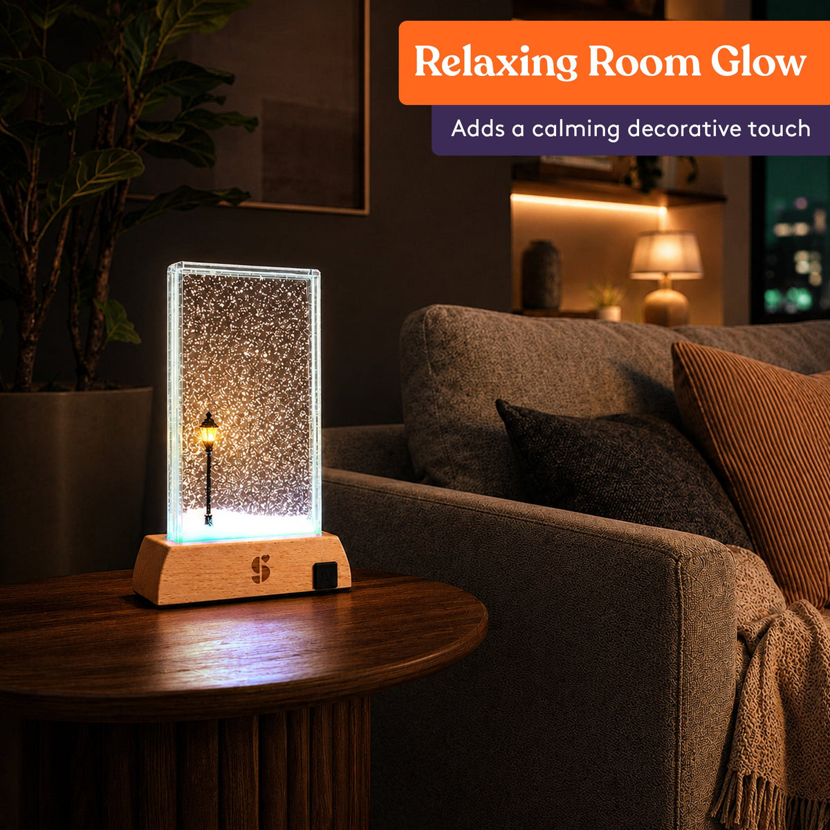 Special Supplies Soft Snowfall Glow Lamp with 3 Color LED Modes, Sensory Night Light with Floating Snow Effect, Acrylic Mood Lamp with Wooden Base for Bedroom Desk Office Relaxation Decor