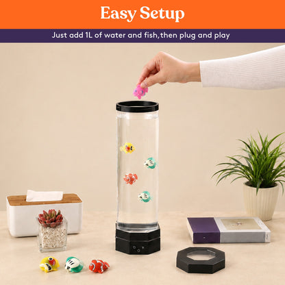 Special Supplies Aquarium Sensory Fish Bubble Light Tube with 16 LED Color Changing Nightlight Effect, Remote Control, and 5 Fish, Colorful Desk Standing Lamp 16"