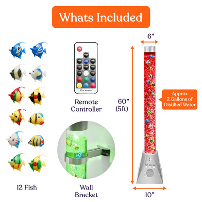 Special Supplies Aquarium Sensory Bubble Tube Lamp - 4ft Color-Changing LED with Remote, 5 Fishes, Nightlight Effect & Bluetooth Speaker