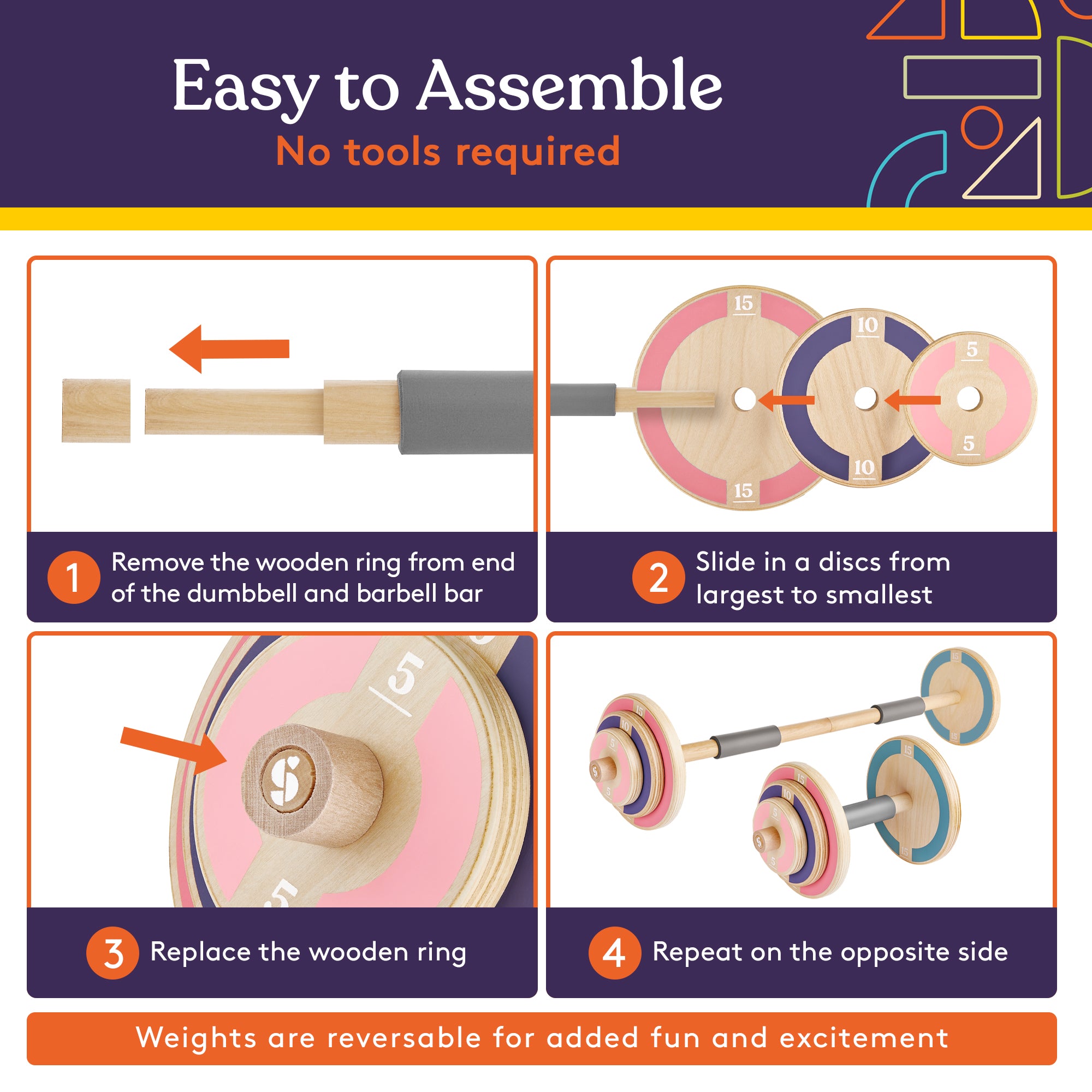 Special Supplies Kids Wooden Workout Weights, Great Exercise Equipment for Home or School (Barbell and Dumbbell)