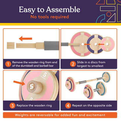 Special Supplies Kids Wooden Workout Weights, Great Exercise Equipment for Home or School (Barbell and Dumbbell)