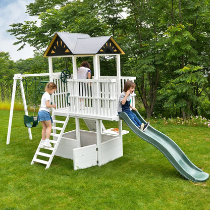 Craftsman Modern Outdoor Swing Set | Wooden Backyard Swing Frame for Kids