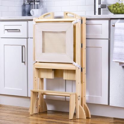 PreK Laurel 4-in-1 Foldable Kitchen Tower, Step Stool, Slide & Chalkboard