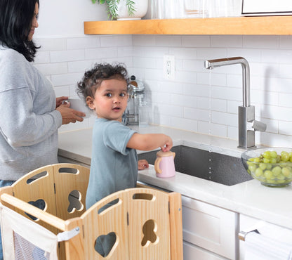 PreK Laurel 4-in-1 Foldable Kitchen Tower, Step Stool, Slide & Chalkboard